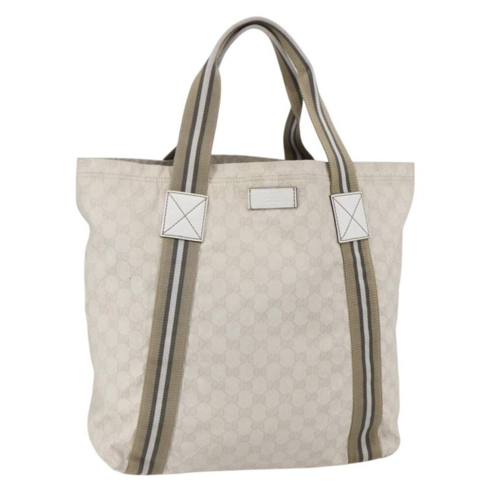 Gucci Original Web Tote Gg Canvas And Leather Beige Canvas Tote Bag Bag